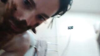 Lusty American milf rubbing shit on her face