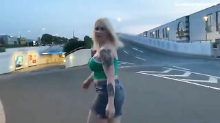 Nice ass blonde bitch pooping in the car parking