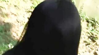 Two lovely girls poop in the grass