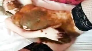 Stunning blonde girl smearing shit on her body