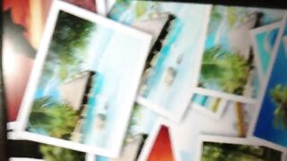 Girl drops a huge steaming shit on a pile of photos