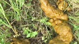 Japanese cheeky ass dropping shit in the forest