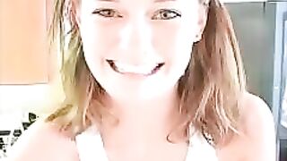 Cute smiling girl dropping long turd