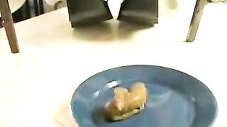 Cheeky horny blonde MILF poops