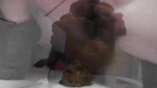 Lovely amateur lady with hairy pussy dropping shit