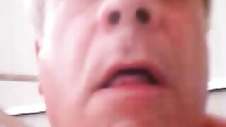 Old man puts a big turd in his mouth and licks it