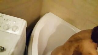 Redhead babe with saggy tits smearing shit