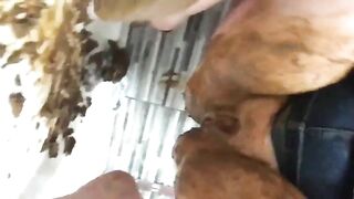 Busty lady smearing and riding dildo