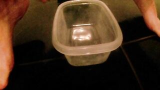 Lovely amateur lady dropping shit in the container