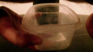 Lovely amateur lady dropping shit in the container