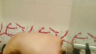 Busty amateur blonde milf shit smearing solo in the shower