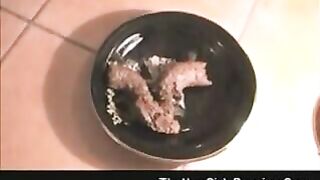 Nice looking redhead slut poops on the plate