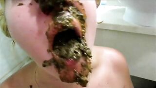 Curvy blonde wife eating shit closeup show