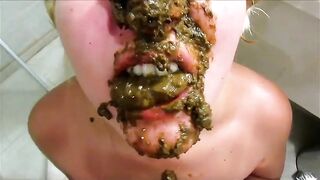 Curvy blonde wife eating shit closeup show