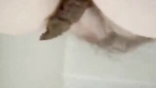 Chubby lady with hairy pussy and big ass love shitting