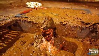 Betty has fun in the manure channel - bathing in the cowshit