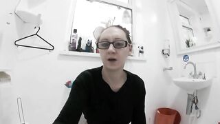 Nasty nerdy lady shitting and fingering