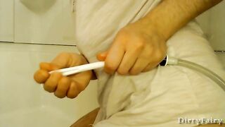 Hairy lady's mess filled  tub enema