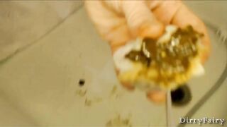 Hairy lady's mess filled  tub enema