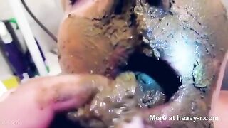 Wife gets her sweet face covered in shit and piss