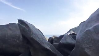 Amateur lady dropping shit log at the sea side