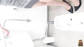 Hot Japanese babe caught shitting in the public toilet
