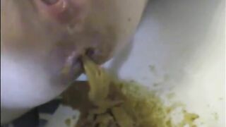 Woman shitting a very liquid diarrhea closeup