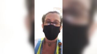 Dirty milf in mask showing her big turd