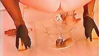 Retro Scat MILF smoking a cigarette while shitting