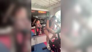 Girl takes a shit on exercise bike in gym