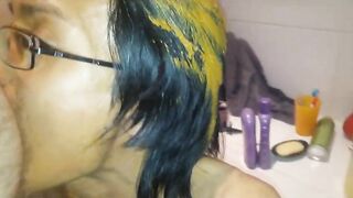 Girl eats shit out of someone's ass in the shower