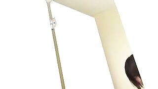 Woman squats and takes a shit in the bathtub