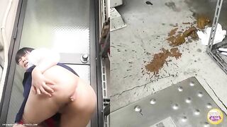 Girl eats shit off the floor outside the elevator