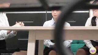 Girl takes a big shit on the floor next to a table