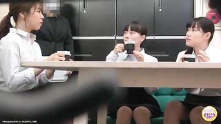 Girl takes a big shit on the floor next to a table