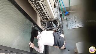 Girl takes a big shit on the floor next to a table