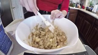 Bitch takes a leak in a bowl and mixes the piss with a spoon