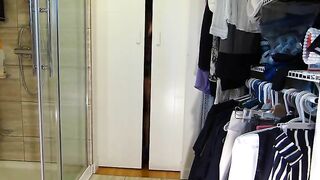 Girl squats and takes a shit in her closet