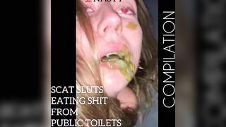 Woman eats her own shit in front of the toilet