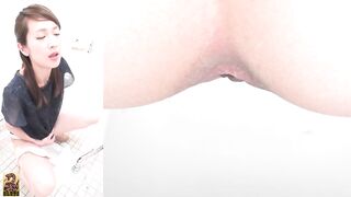 Woman takes a shit in a toilet and shows her face