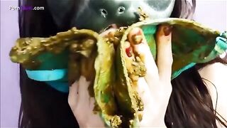 Girl is covered in shit and playing with it