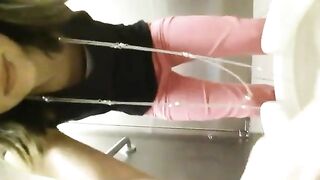 Woman sits on toilet blowing smoke from her ass