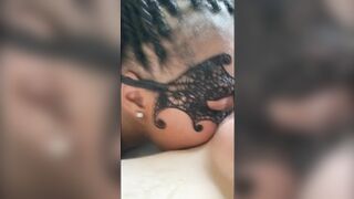 Girl in lace thong spreads her ass for close-up view