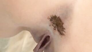 Blonde bends over to drop a big shit on a plate