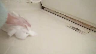 Girl sits on shit in her underwear