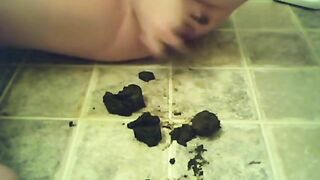 Woman eats a large pile of her own shit
