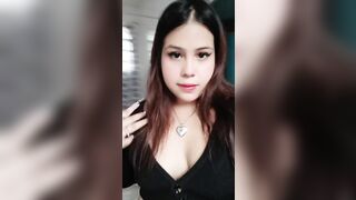 Girl in stockings spreads ass and squats over a bowl