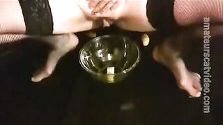 Woman eats her own shit from the floor
