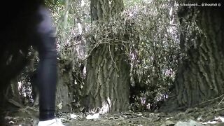 Woman taking a huge shit outside in the woods