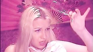 Blonde woman eating poop